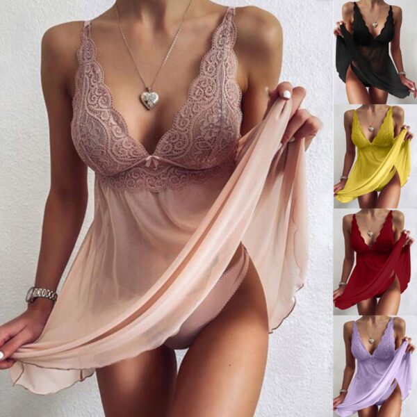women's lace transparent nightdress and panties