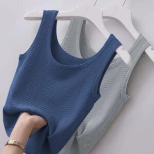 Solid Colour Ice Silk Vest with Bottoming Shirt