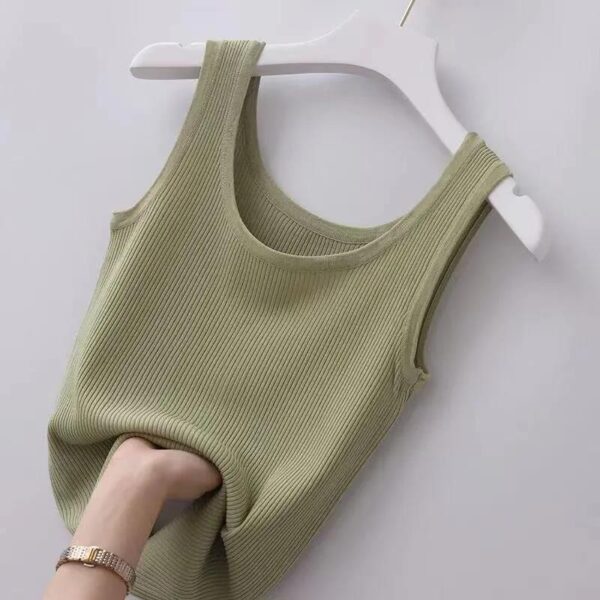 khaki solid colour ice silk vest with bottoming skirt