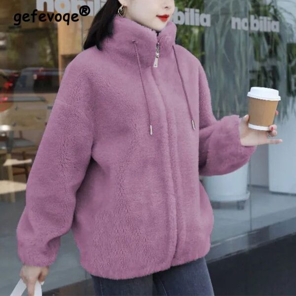 stand collar two sided velvet thick faux fur coat for women