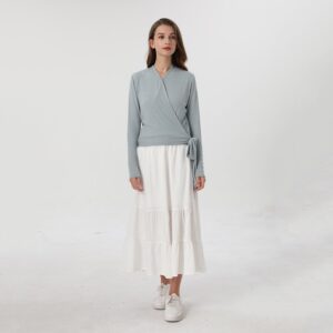 High-Quality Wrap Ribbed Tie Long Sleeve T-Shirt Top