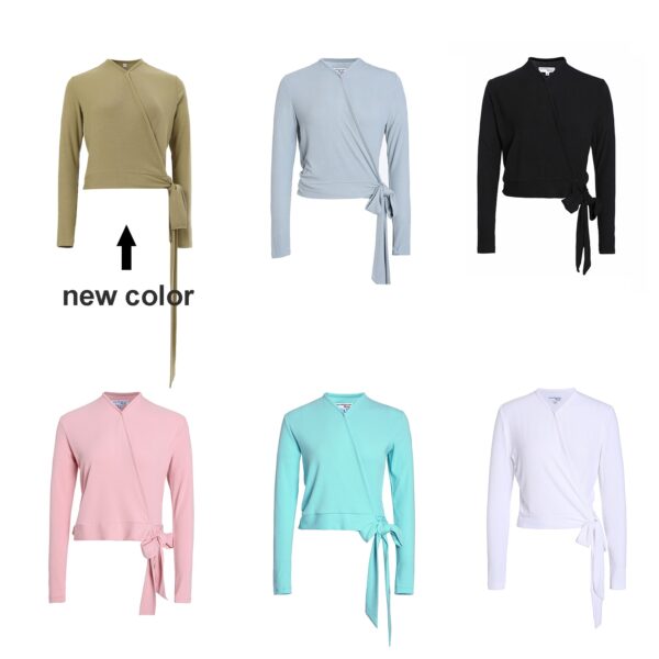 6 colours wrap ribbed tie long sleeve t-shirt top