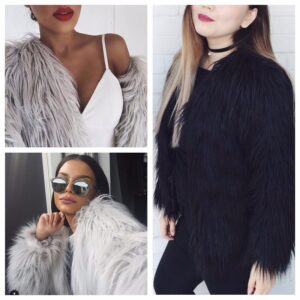 Autumn Winter Furry Faux Fur Collarless Coat