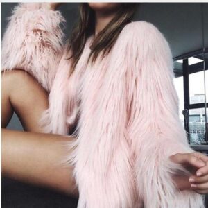Autumn Winter Furry Faux Fur Collarless Coat