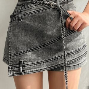 Denim High Waist Irregular Chain Spliced Skirt