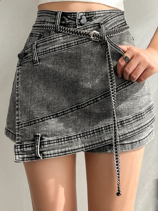 denim high waist irregular chain spliced skirt