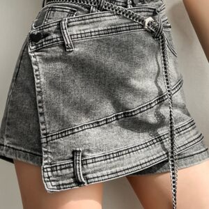 Denim High Waist Irregular Chain Spliced Skirt