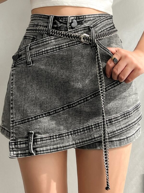 denim high waist irregular chain spliced skirt