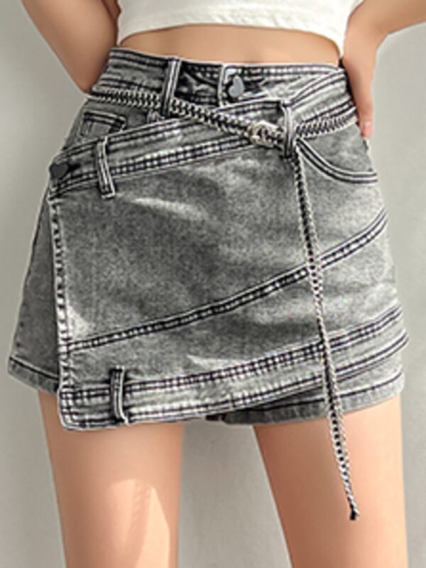 denim high waist irregular chain spliced skirt