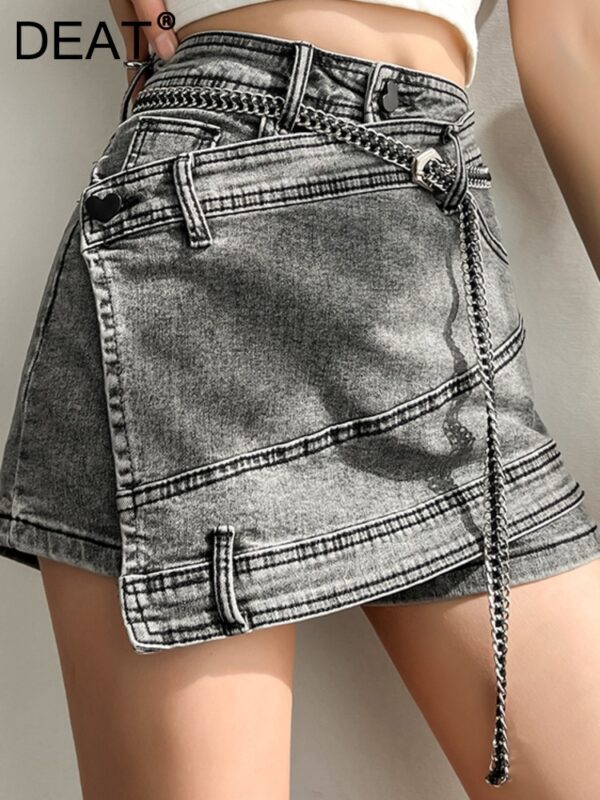 denim high waist irregular chain spliced skirt