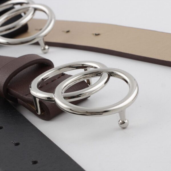 double ring metal buckle pu leather belt for women