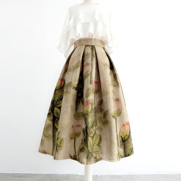 women's printed hollow out elastic waist skirt