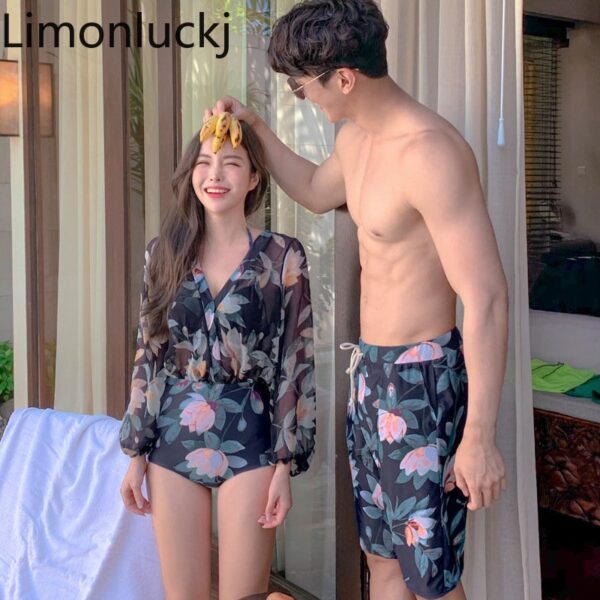 couples printed 3 piece swimsuit set