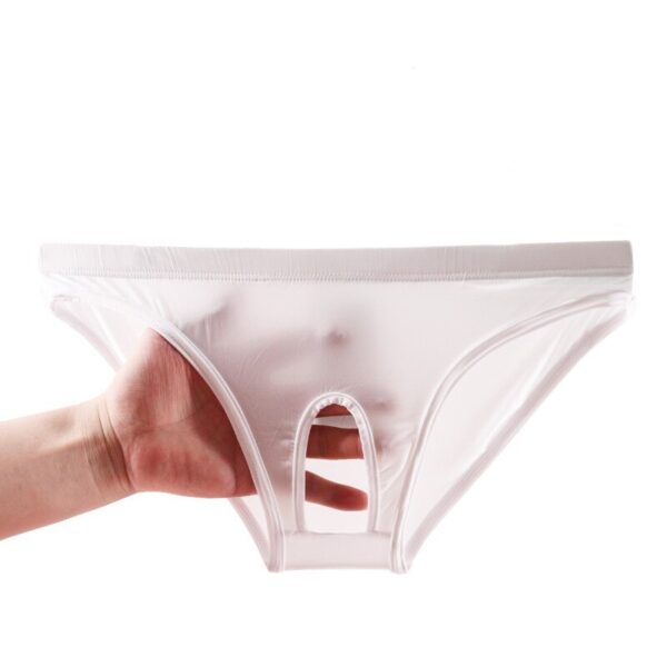white ice silk open crotch briefs for men