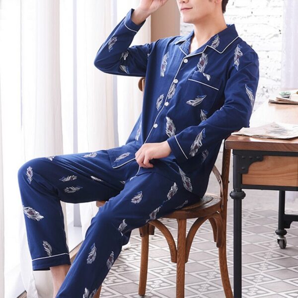 men's long sleeve cotton pajamas set
