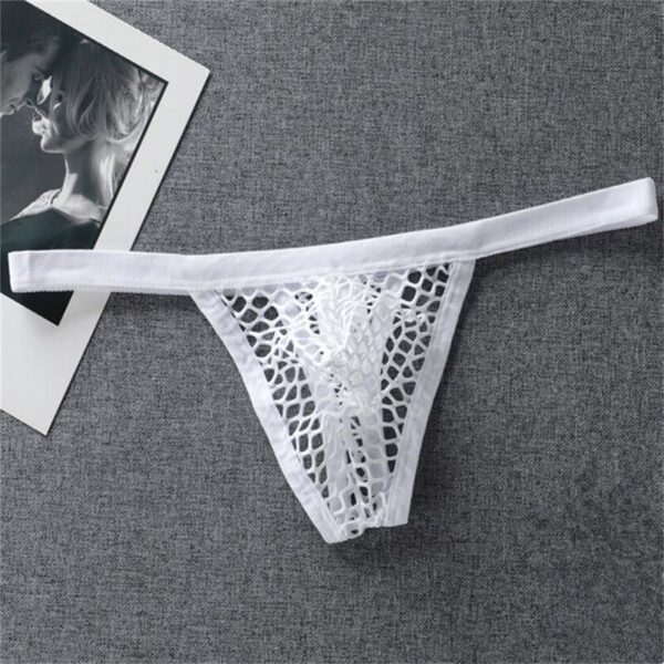 white low rise mesh g-string t-back thong for men