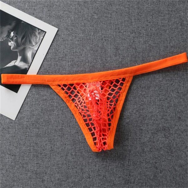 orange low rise mesh g-string t-back thong for men