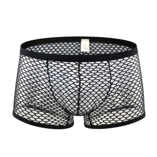 black mesh hollow out transparent boxer shorts for men