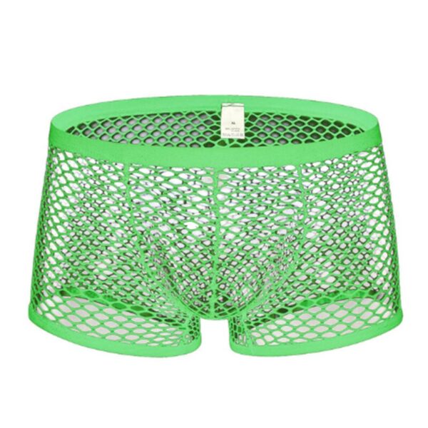 green mesh hollow out transparent boxer shorts for men