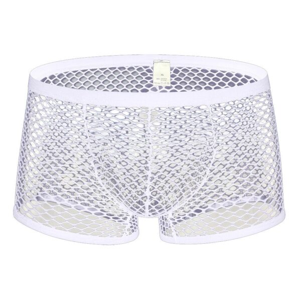 white mesh hollow out transparent boxer shorts for men