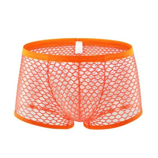 orange mesh hollow out transparent boxer shorts for men