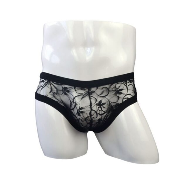 black low waist lace mesh transparent panties for men