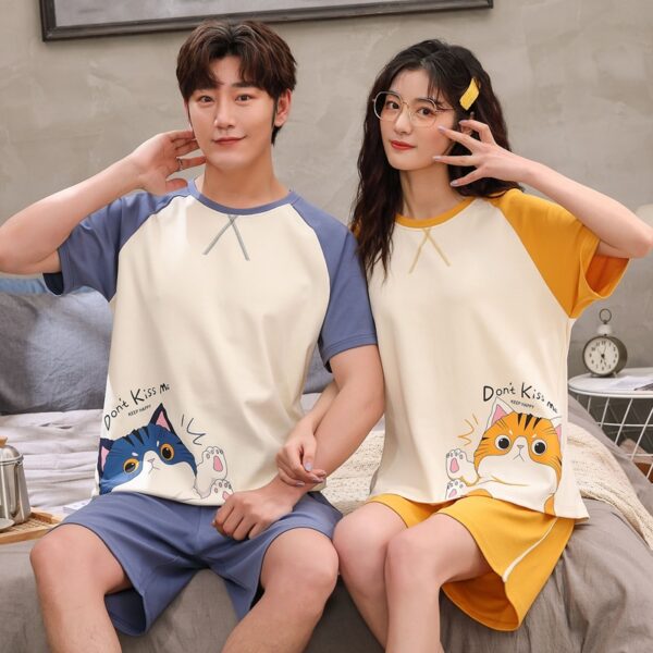 couples 100% cotton short sleeve sleepwear set