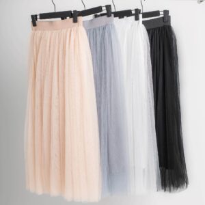 Elastic Waist 3-Layers Mesh Long Tulle Skirt
