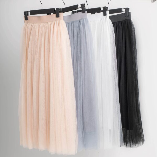 4 colours elastic waist 3 layers mesh long tulle skirt