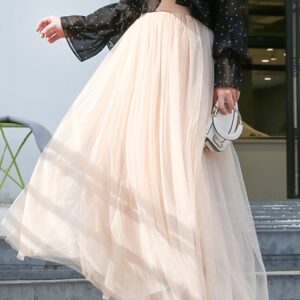 Elastic Waist 3-Layers Mesh Long Tulle Skirt