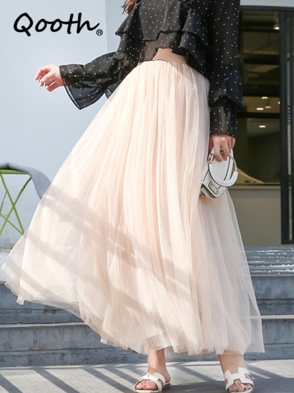 elastic waist 3 layers mesh long tulle skirt