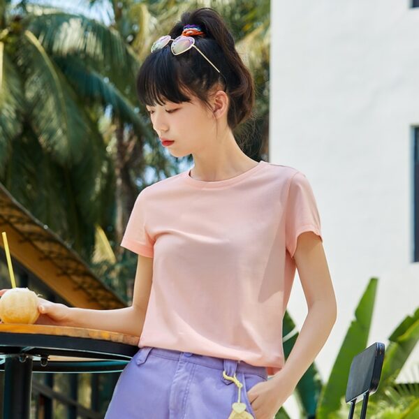 pink short sleeve o-neck cotton t-shirt