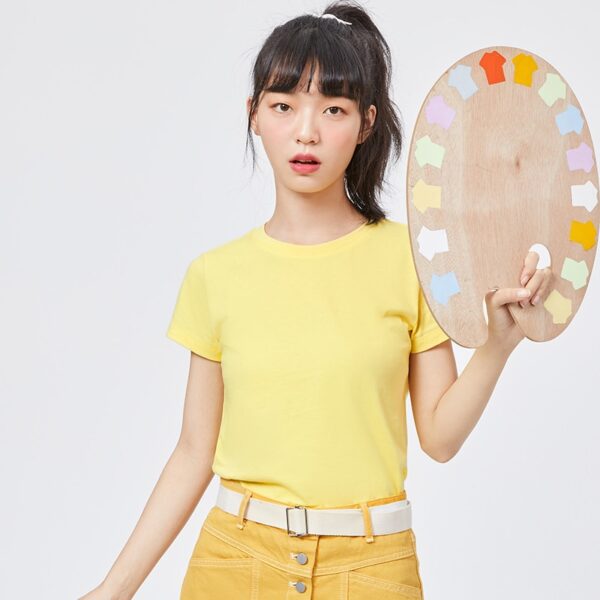yellow short sleeve o-neck cotton t-shirt