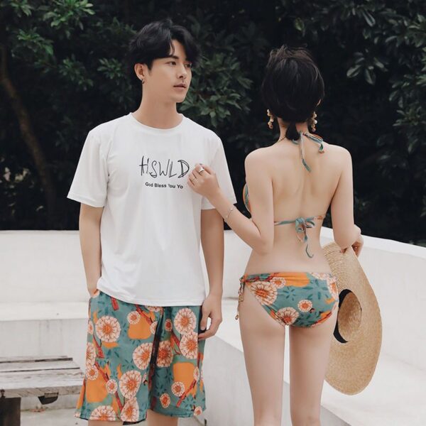couples printed 3 piece swimsuit set