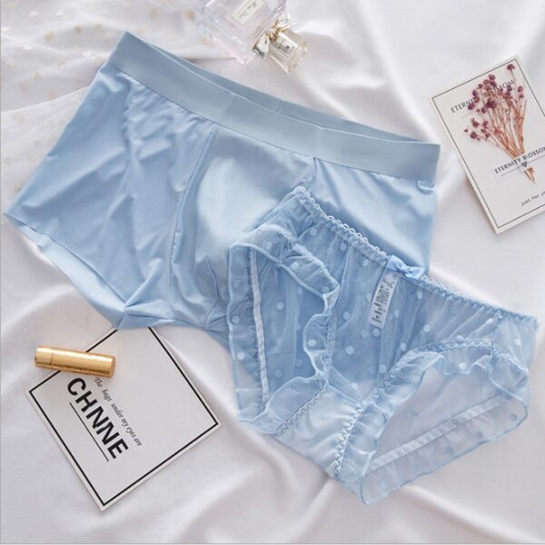 blue boxer shorts and lace lingerie for couples
