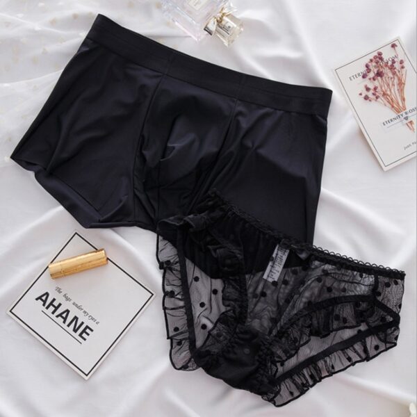 black boxer shorts and lace lingerie for couples