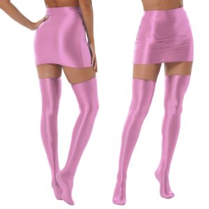 Glossy High-Waist Mini Skirt with Thigh-High Pair Stockings