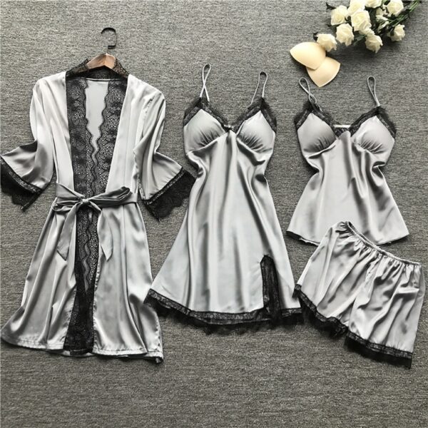 women's silk lace nightdress with robe set