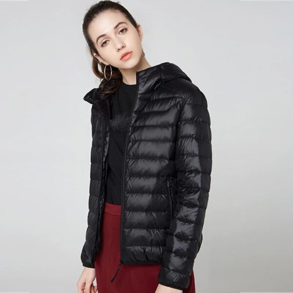 black ultra light duck down coat for women