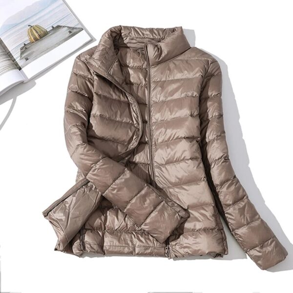 brown ultra light duck down coat for women