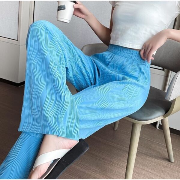 women's blue water ripple wide leg streetwear pants