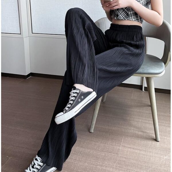 women's black water ripple wide leg streetwear pants