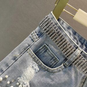 Elegant Tassel Beading High Waist Wide Leg Denim Shorts