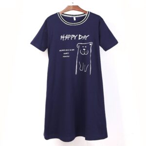 Knitted Cotton Short-Sleeved Cartoon Nightdress