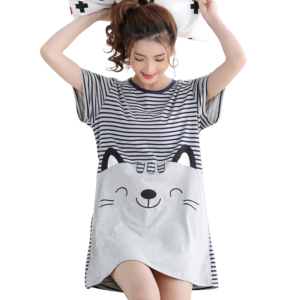 Knitted Cotton Short-Sleeved Cartoon Nightdress