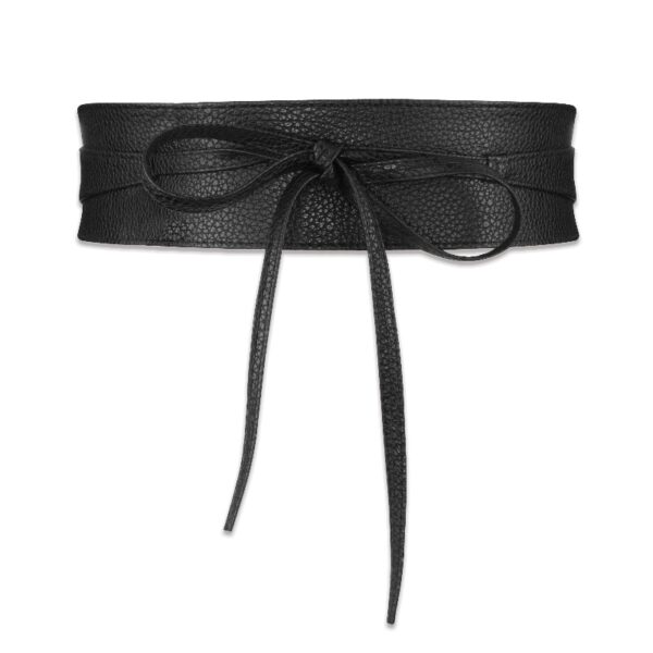 black leather dress bowknot wide belt