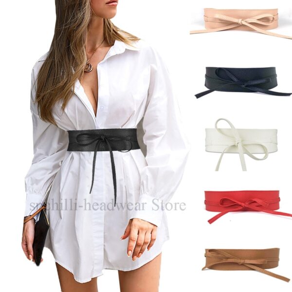 leather dress bowknot wide belt