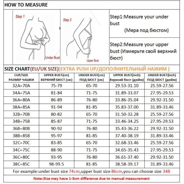 invisible push-up front closure bra how to measure