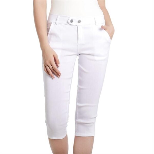 ladies white pencil leg pants with pockets