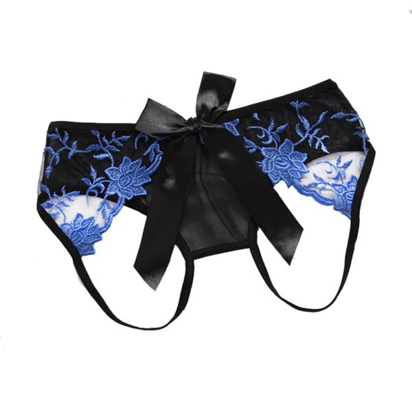 black/blue low waist bow, lace, crotchless panties for women
